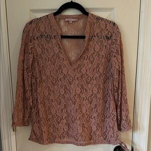 Calypso St Barth Lace V-Neck Top Blouse Shirt-Pink/Blush-Size XS